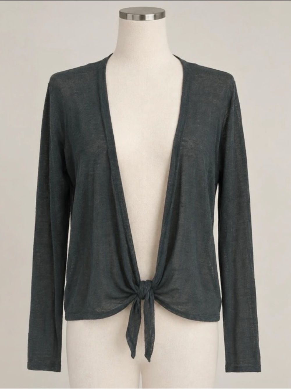Tie-Front Lightweight Open Cardigan in dark Green